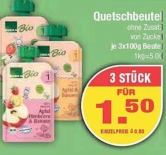 Quetschbeutel ohne Zusatz von Zucker - 3 Stück zum Sonderpreis!