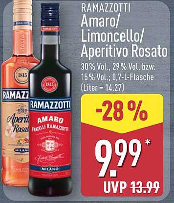 RAMAZZOTTI Amaro/Limoncello/Aperitivo Rosato - 0,7 L Flasche
