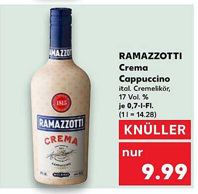 RAMAZZOTTI Crema Cappuccino, ital. Cremelikör, 17 Vol. %