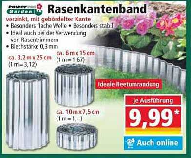 Rasenkantenband - verzinkt, mit gebördelteter Kante