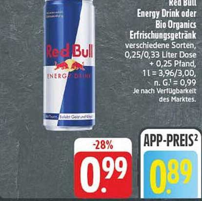 Red Bull Energy Drink oder Bio Organics Erfrischungsgetränk