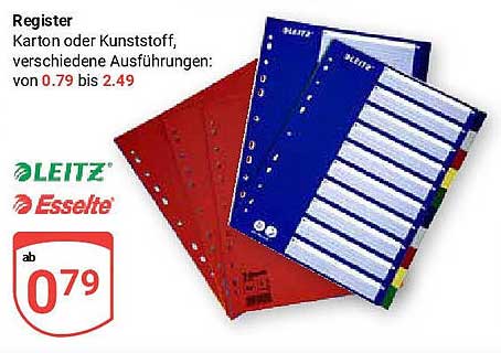 Register aus Karton oder Kunststoff, verschiedene Ausführungen