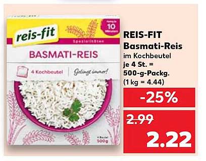 REIS-FIT Basmati-Reis im Kochbeutel 4 St. = 500-g-Pack.