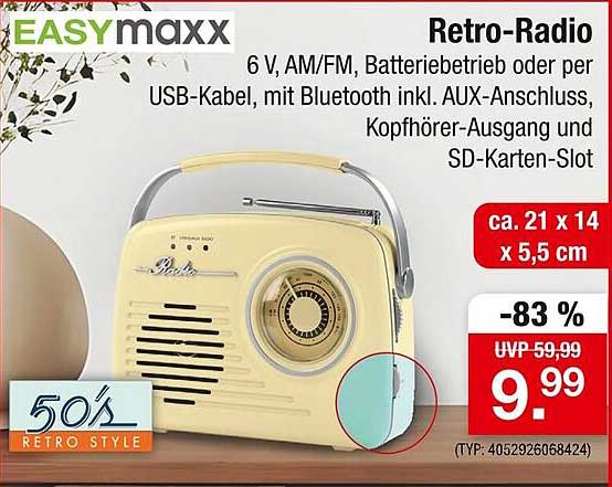 Retro-Radio von EASYmaxx - 6 V, AM/FM, Bluetooth & AUX