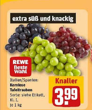 REWE Beste Wahl kernlose Tafeltrauben, je 1 kg