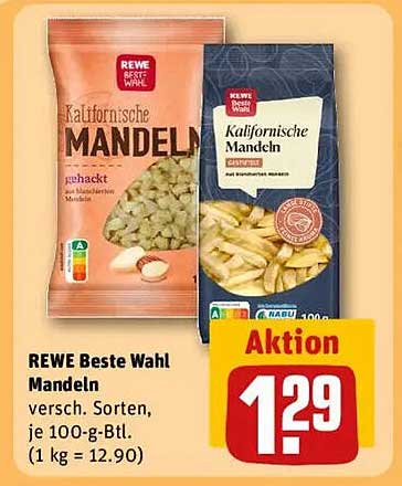 REWE Beste Wahl Mandeln – versch. Sorten, je 100-g-Btl.