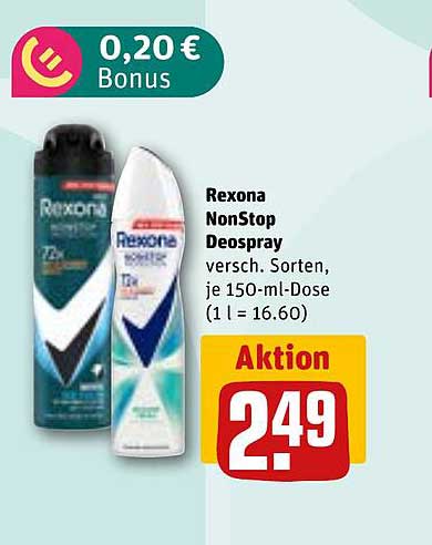 Rexona NonStop Deospray, verschiedene Sorten, je 150-ml-Dose