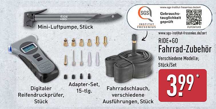 RIDE+GO Fahrrad-Zubehör – Mini-Luftpumpe, digitaler Reifendruckprüfer und mehr