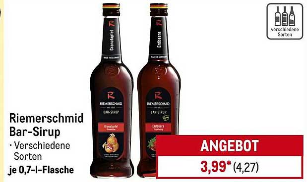 Riemerschmid Bar-Sirup – verschiedene Sorten je 0,7 l-Flasche