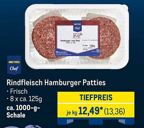 Rindfleisch Hamburger Patties - Frisch, 8 x ca. 125g