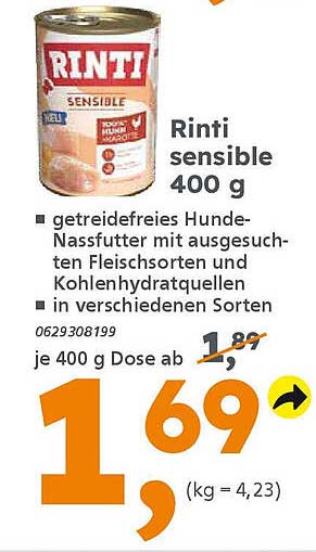 Rinti sensible 400 g - Getreidefreies Hundefutter