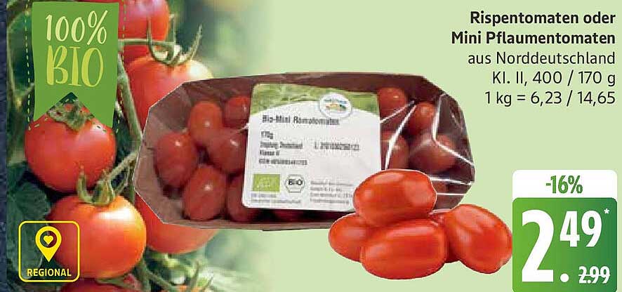 Rispen- oder Mini Pflaumentomaten 100% BIO aus Norddeutschland