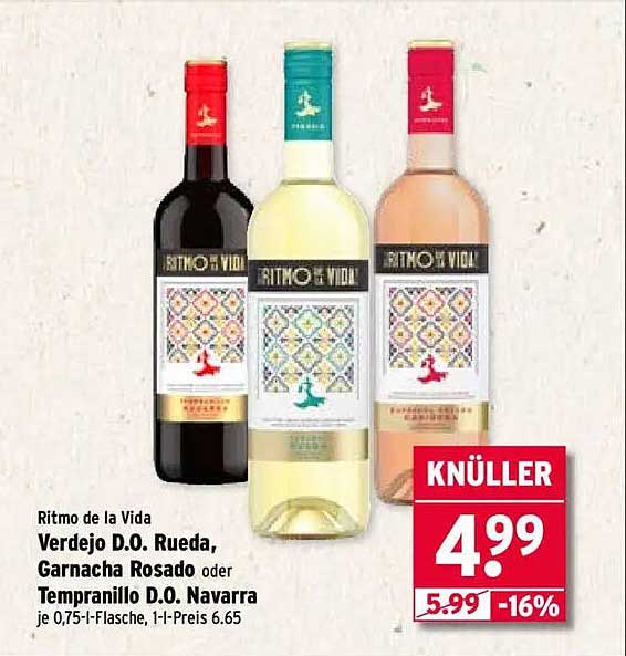 Ritmo de la Vida - Verdejo D.O. Rueda, Garnacha Rosado oder Tempranillo D.O. Navarra, je 0,75-l-Flasche