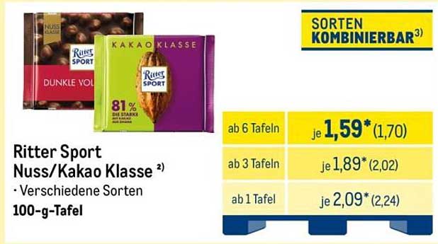 Ritter Sport Nuss/Kakao Klasse - Verschiedene Sorten 100-g-Tafel