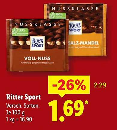 Ritter Sport Nussklasse – Verschiedene Sorten