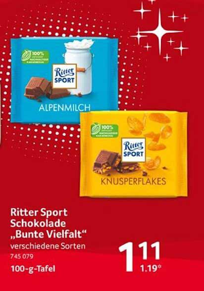Ritter Sport Schokolade 'Bunte Vielfalt' verschiedene Sorten - 100 g Tafel