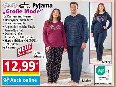 Ronley Pyjama „Große Mode“ für Damen und Herren