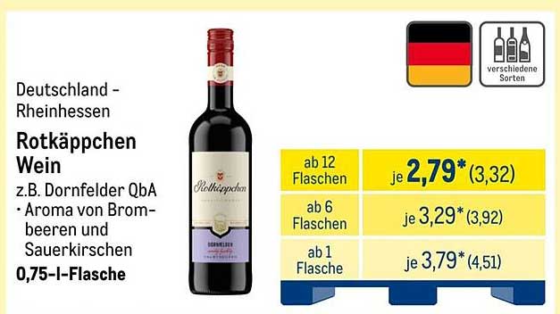 Rotkäppchen Wein z.B. Dornfelder QbA - Aroma von Brombeeren und Sauerkirschen