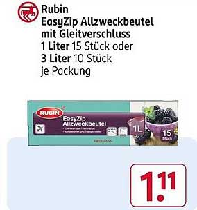 Rubin EasyZip Allzweckbeutel mit Gleitverschluss 1 Liter - 15 Stück