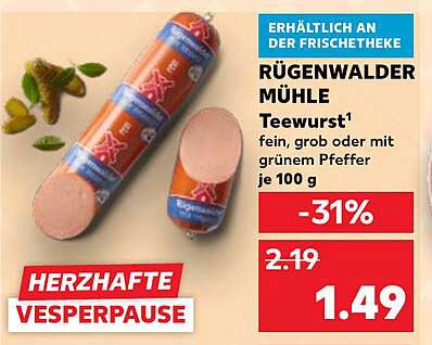 RÜGENWALDER MÜHLE Teewurst fein, grob oder mit grünem Pfeffer je 100 g