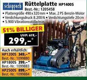 Rüttelplatte HP1400S von Scheppach - jetzt zum Spitzenpreis!