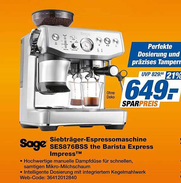 Sage Siebträger-Espressomaschine SES876BSS the Barista Express Impress™