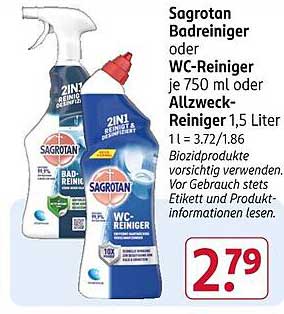Sagrotan Badreiniger oder WC-Reiniger je 750 ml oder Allzweck-Reiniger 1,5 Liter
