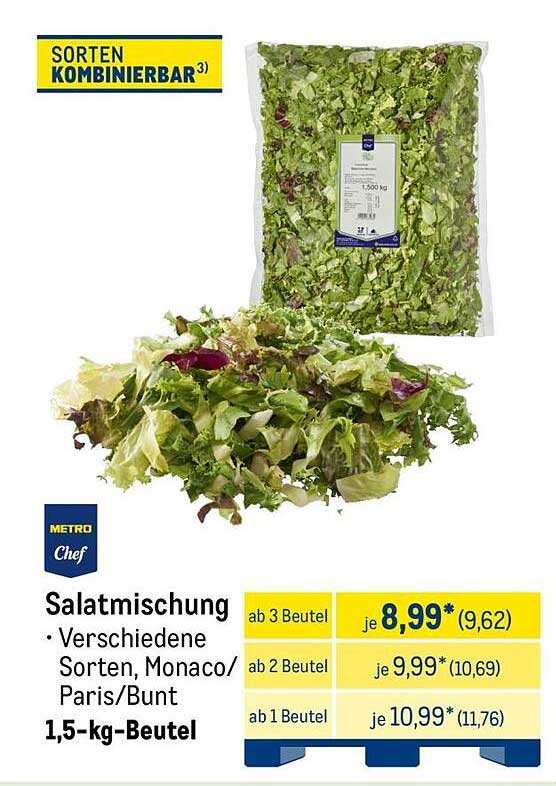 Salatmischung 1,5-kg-Beutel – Verschiedene Sorten, Monaco/Paris/Bunt