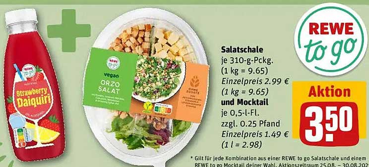 Salatschale mit veganem Orzo-Salat + Mocktail - Aktion 3,50 €