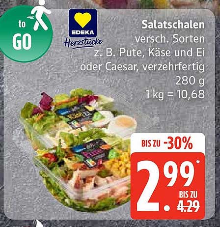 Salatschalen - verschiedene Sorten (z. B. Pute, Käse und Ei oder Caesar) - 280 g