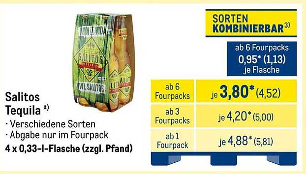Salitos Tequila 4 x 0,33 l-Flasche