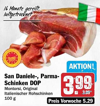 San Daniele-, Parma-Schinken DOP Montorsi, Original Italienischer Rohschinken 100 g