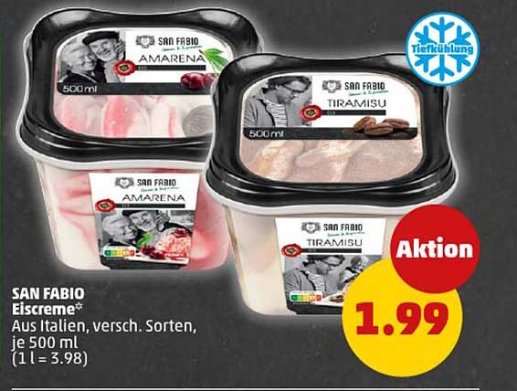 SAN FABIO Eiscreme – Verschiedene Sorten, je 500 ml