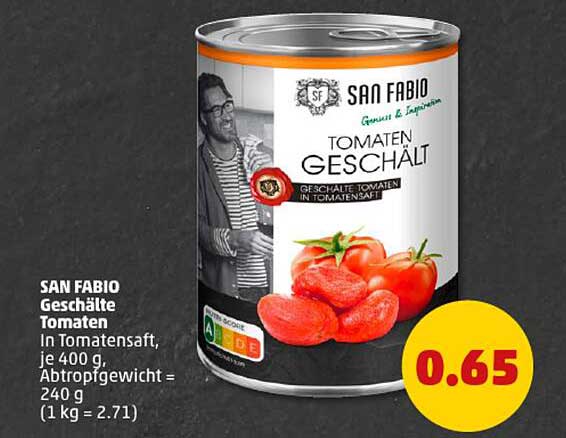 SAN FABIO Geschälte Tomaten in Tomatensaft, je 400 g