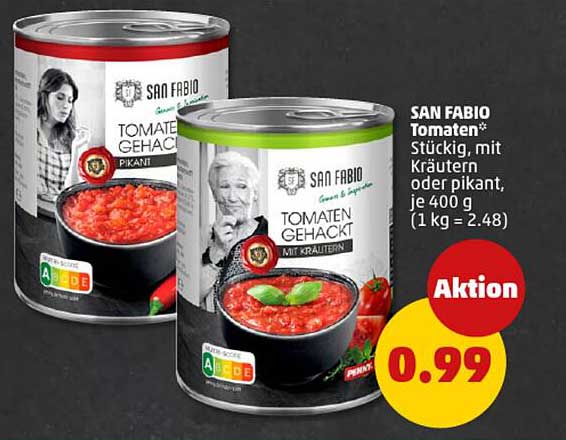 SAN FABIO Tomaten gehackt, mit Kräutern oder pikant, je 400 g