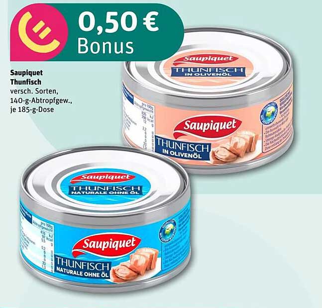 Saupiquet Thunfisch - verschiedene Sorten, 140-g-Abtropfgewicht, je 185-g-Dose