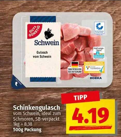 Schinkengulasch vom Schwein, ideal zum Schmoren