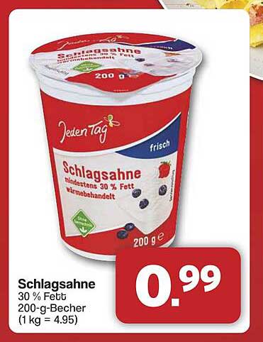 Schlagsahne 30 % Fett - Jeder Tag 200-g-Becher