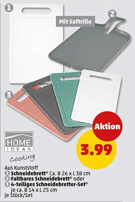 Schneidebrett aus Kunststoff - 4-teiliges Set für nur 3,99 €