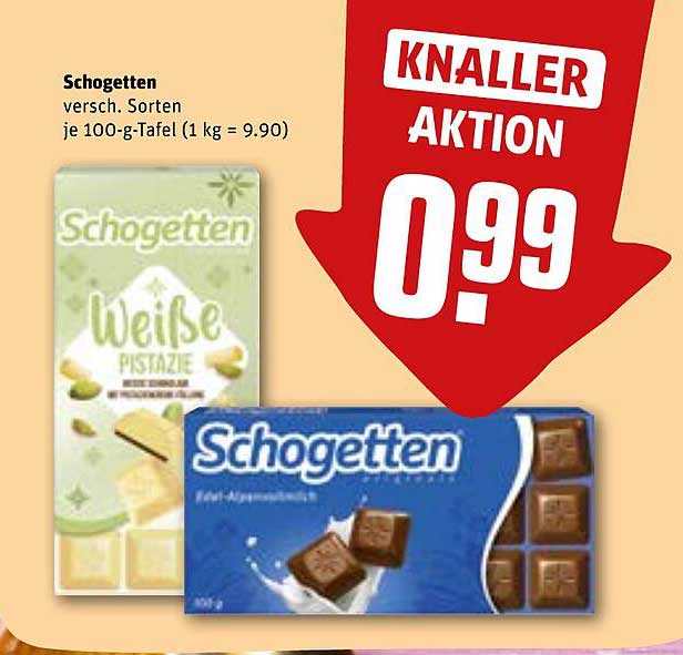 Schogetten verschiedene Sorten je 100-g-Tafel für nur 0,99 €