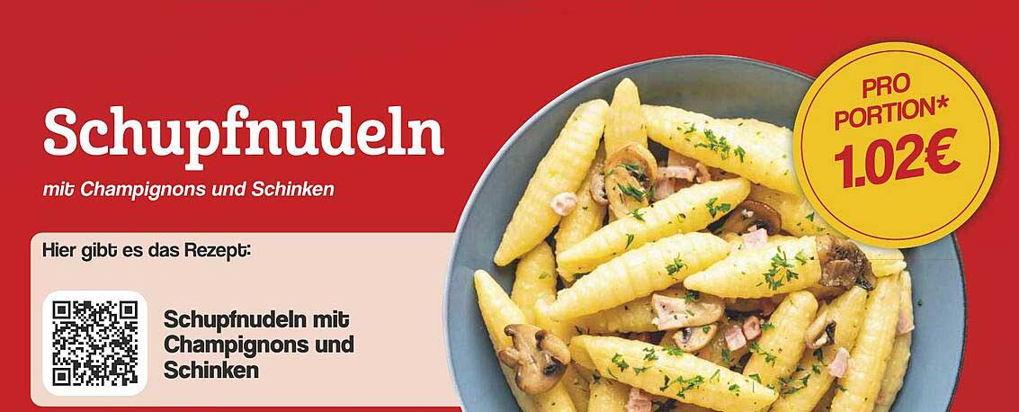 Schupfnudeln mit Champignons und Schinken