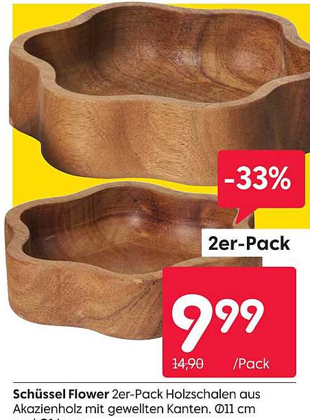 Schüssel Flower 2er-Pack Holzschalen aus Akazienholz