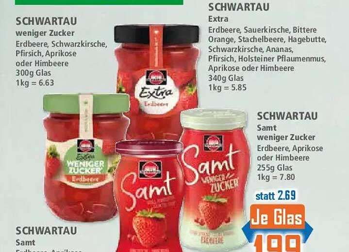 Schwartau Samt weniger Zucker Erdbeere oder Aprikose 255g