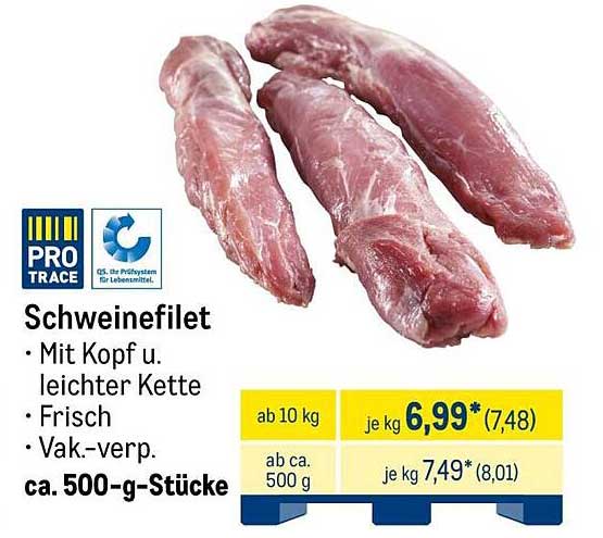Schweinefilet mit Kopf und leichter Kette – frisch und vakuumverpackt