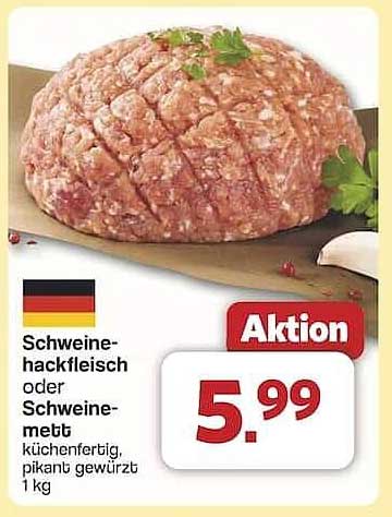 Schweinehackfleisch oder Schweinemett, küchenfertig, pikant gewürzt, 1 kg