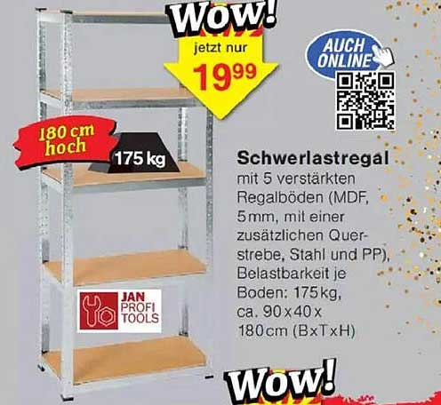 Schwerlastregal mit 5 verstärkten Regalböden