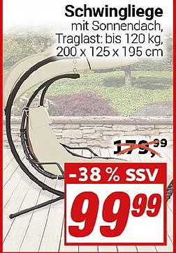Schwingliege mit Sonnendach, Traglast: bis 120 kg, 200 x 125 x 195 cm