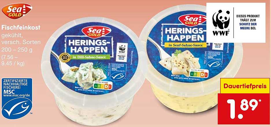SeaGold Herings-Happen in Dill-Sahne-Sauce und Senf-Sahne, 200–250 g