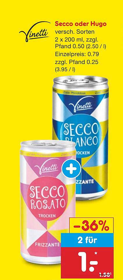 Secco oder Hugo - 2 x 200 ml für 1 €