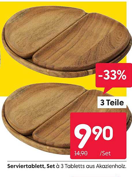 Serviertablett, Set à 3 Tabletts aus Akazienholz